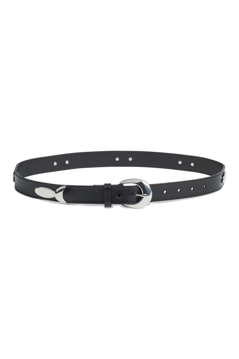 Tatum Stud Leather Belt, Main, color, BLACK
