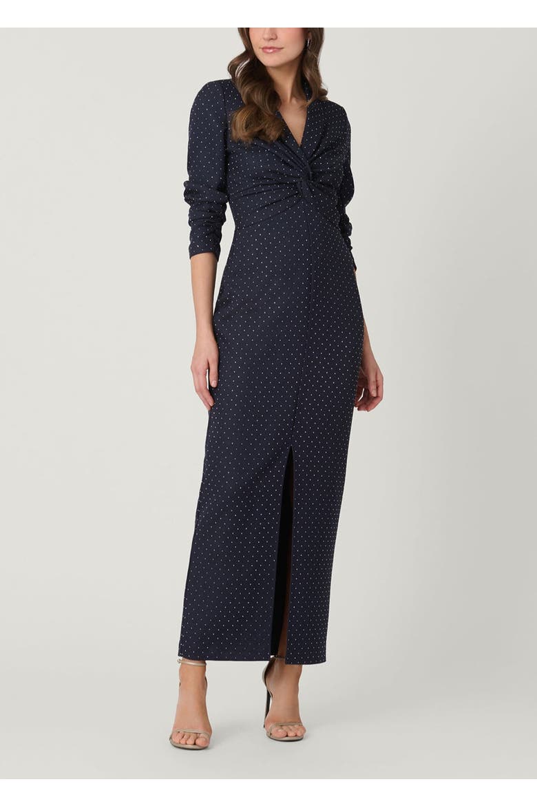 Midnight Asher Crystal Twill Dress, Main, color, Navy/Silver
