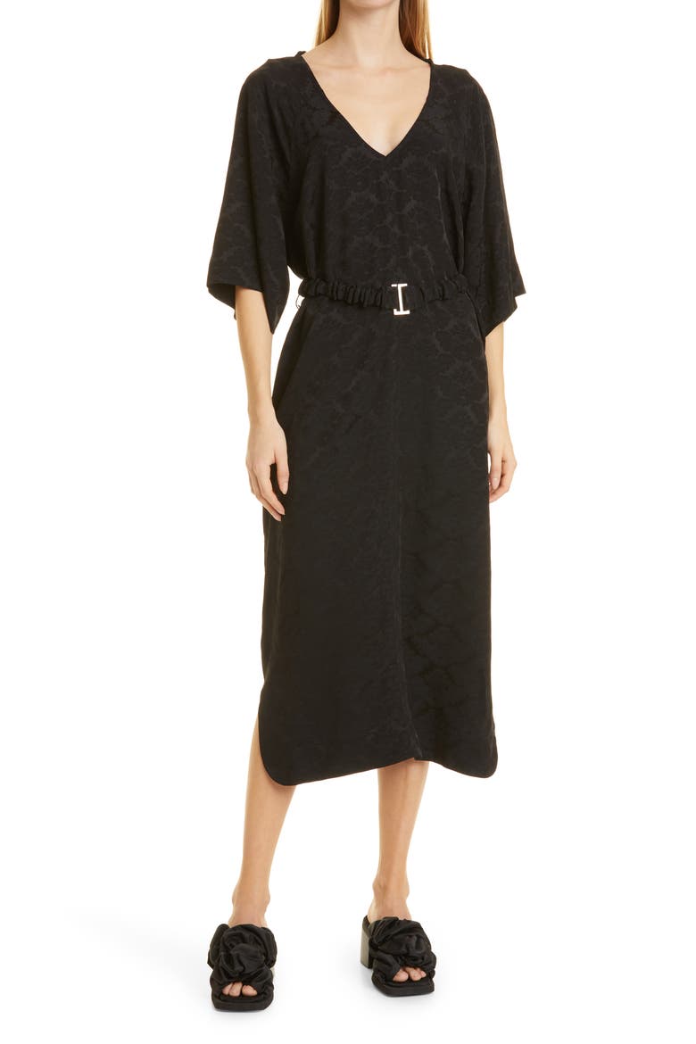 V-Neck Soft Jacquard Midi Dress, Main, color, BLACK