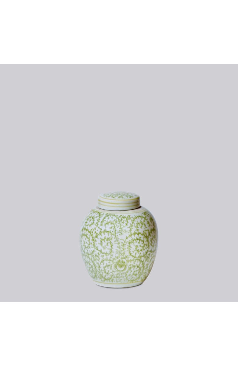 Cobalt Guild Porcelain Scrolling Peony Round Jar, Main, color, Green + White