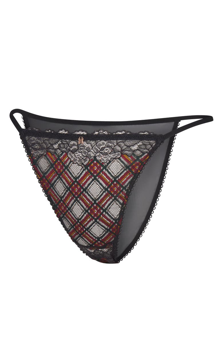 SAVAGE X FENTY Sparkle Prep String Bikini Panties, Alternate, color, Black Caviar Sparkle Prep Lace