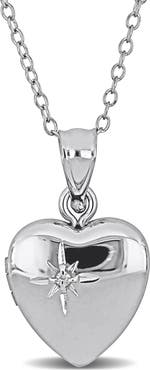 DELMAR Cubic Zirconia Accent Heart Locket Pendant Necklace