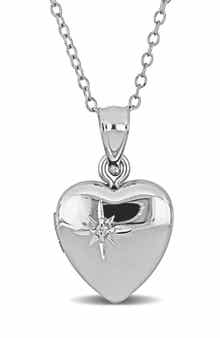 DELMAR Cubic Zirconia Accent Heart Locket Pendant Necklace