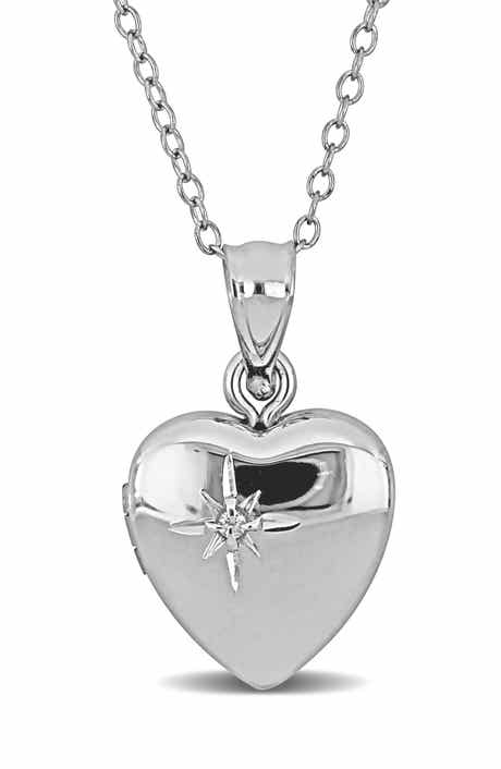 DELMAR Cubic Zirconia Accent Heart Locket Pendant Necklace