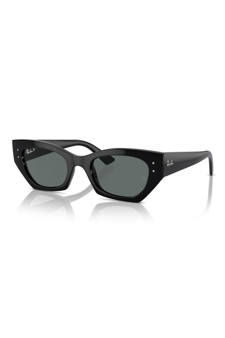 Zena 49mm Polarized Small Geometric Sunglasses, Alternate, color, BLACK
