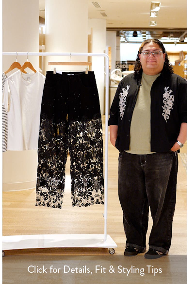 Bayeas Crystal Embellished Lace Wide Leg Jeans (Women) | Nordstrom