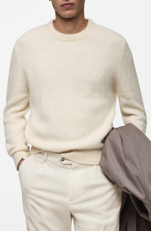 Mango Crewneck Knit Sweater In Ecru