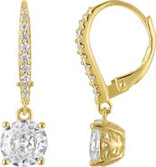 FZN Sterling Silver Cubic Zirconia Drop Hoop Earrings