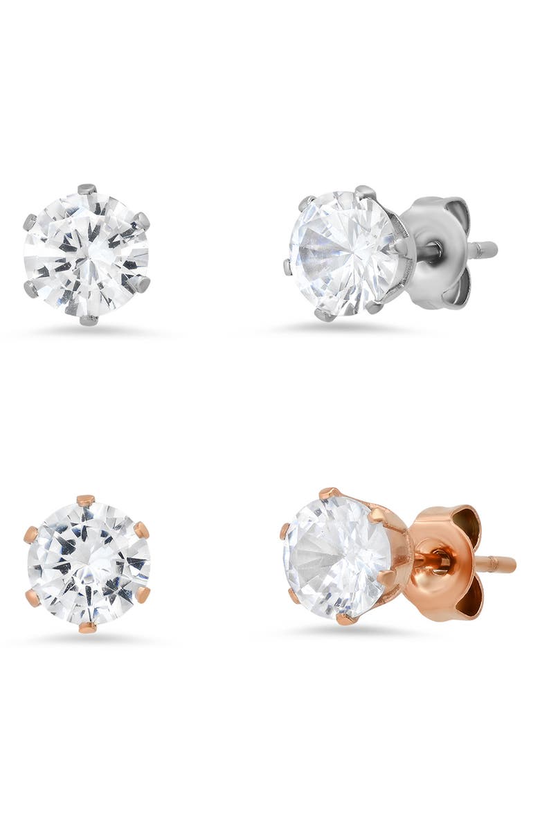 HMY JEWELRY Diamond Stud Earrings - Set of 2, Main, color, Metallic / Rose