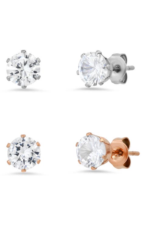 Diamond Stud Earrings - Set of 2