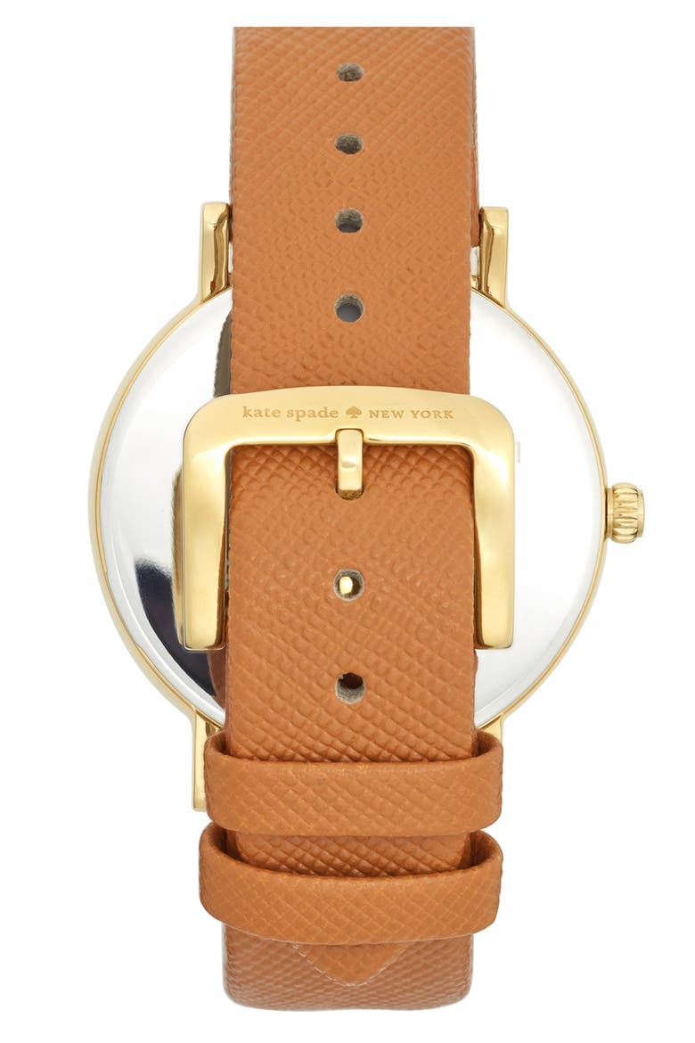'metro grand' round leather strap watch, 38mm, Alternate, color, SADDLE