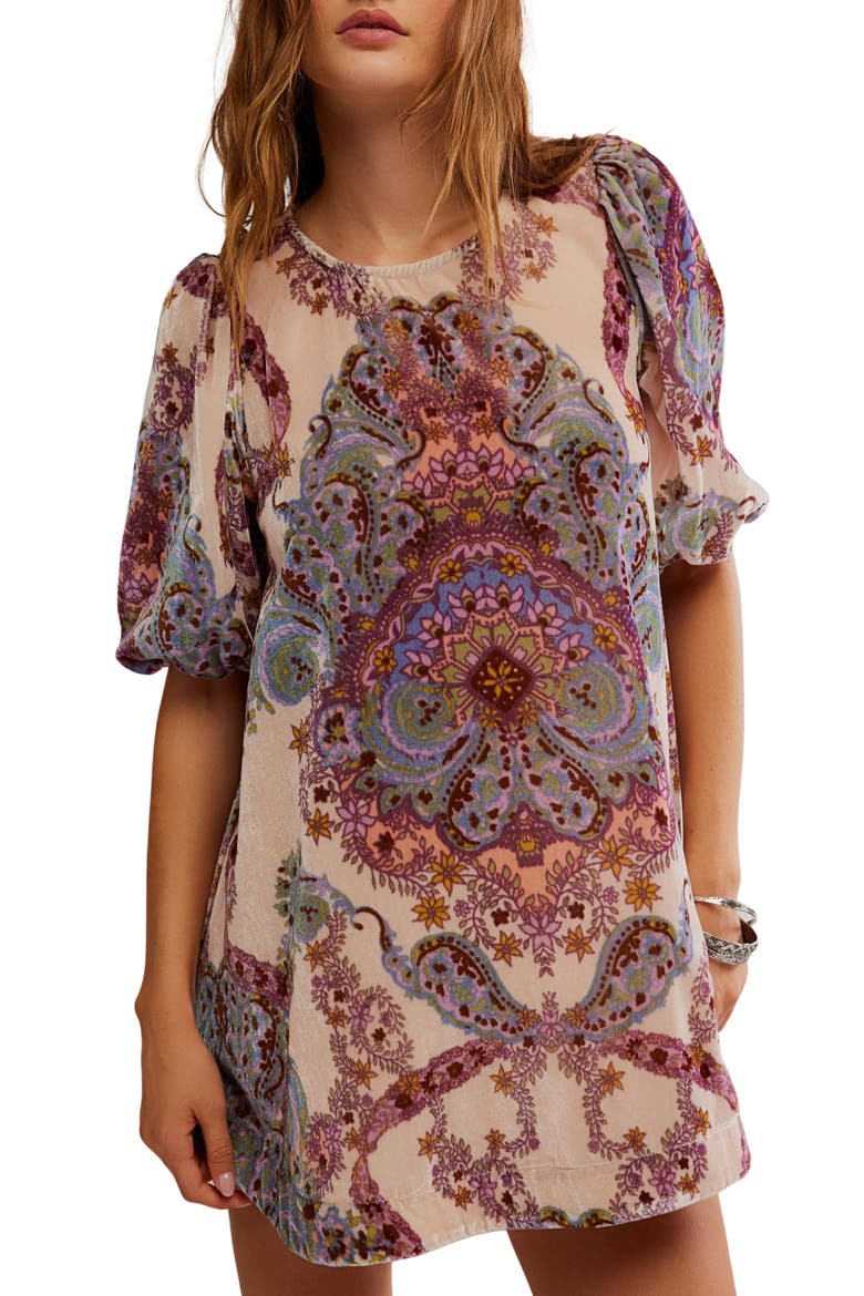 Maye Print Puff Sleeve Velvet Tunic Top, Alternate, color, TEA COMBO