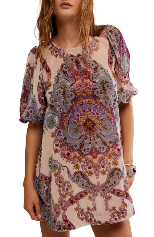 Free People Maye Print Puff Sleeve Velvet Tunic Top In Multi