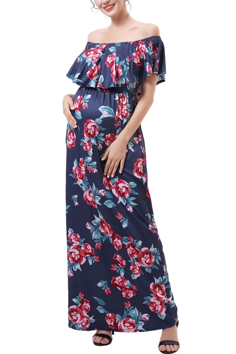 Calanthe Off the Shoulder Maternity Nursing Maxi Dress, Alternate, color, Multicolored