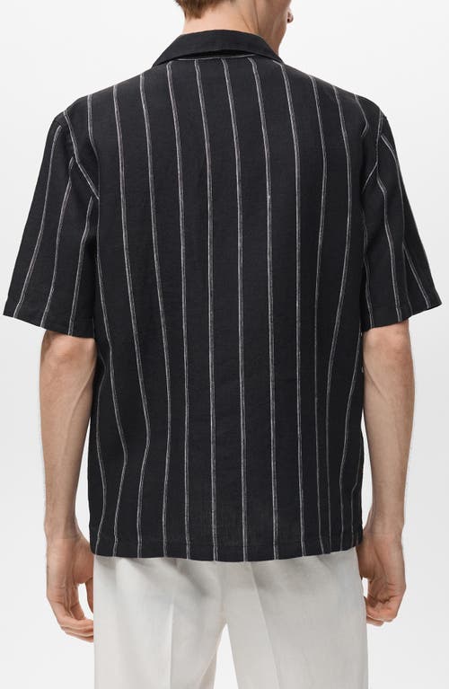 Mango Stripe Linen Camp Shirt In Multi