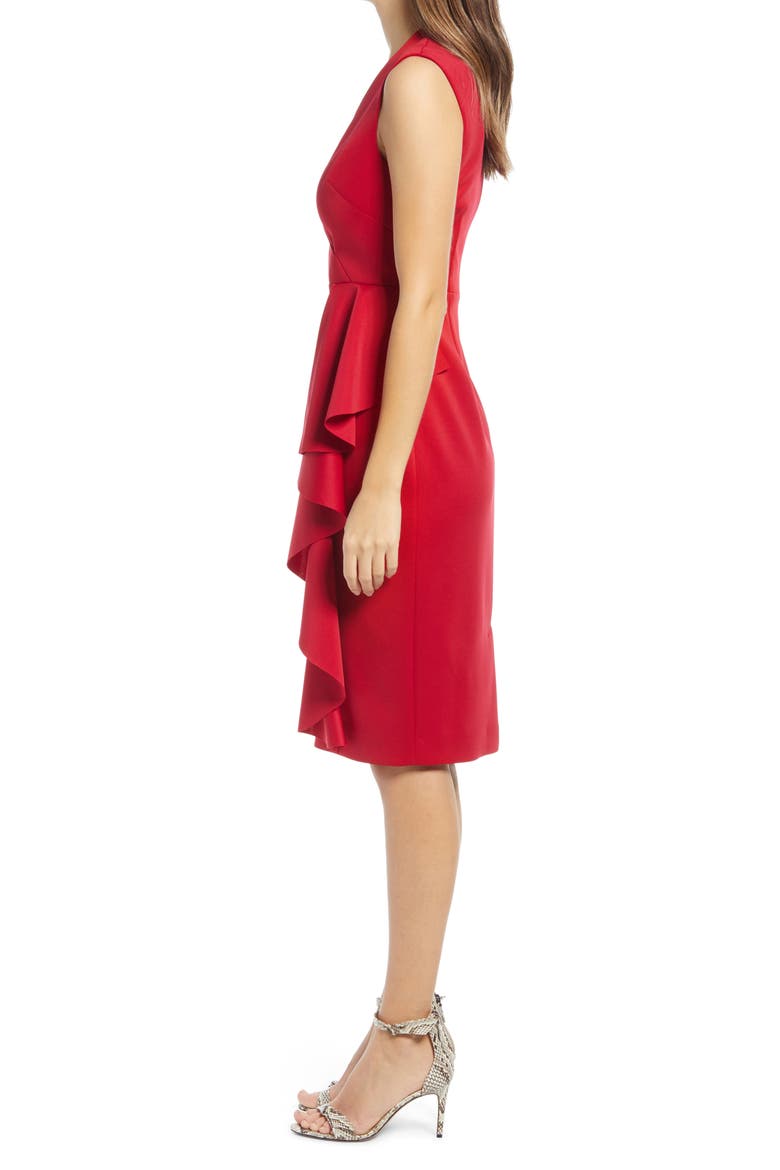 Ruffle Sleeveless Body-Con Cocktail Dress, Alternate, color, RED