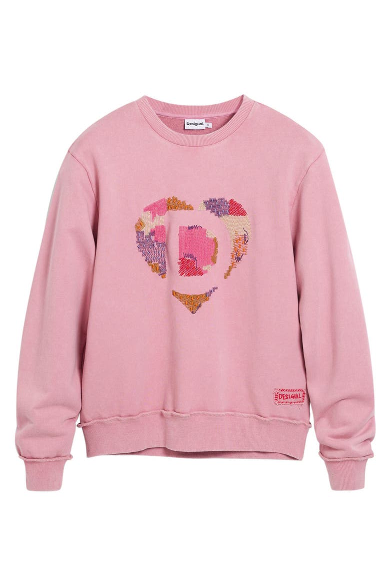 Heart Embroidered Cotton Graphic Sweatshirt, Alternate, color, PINK