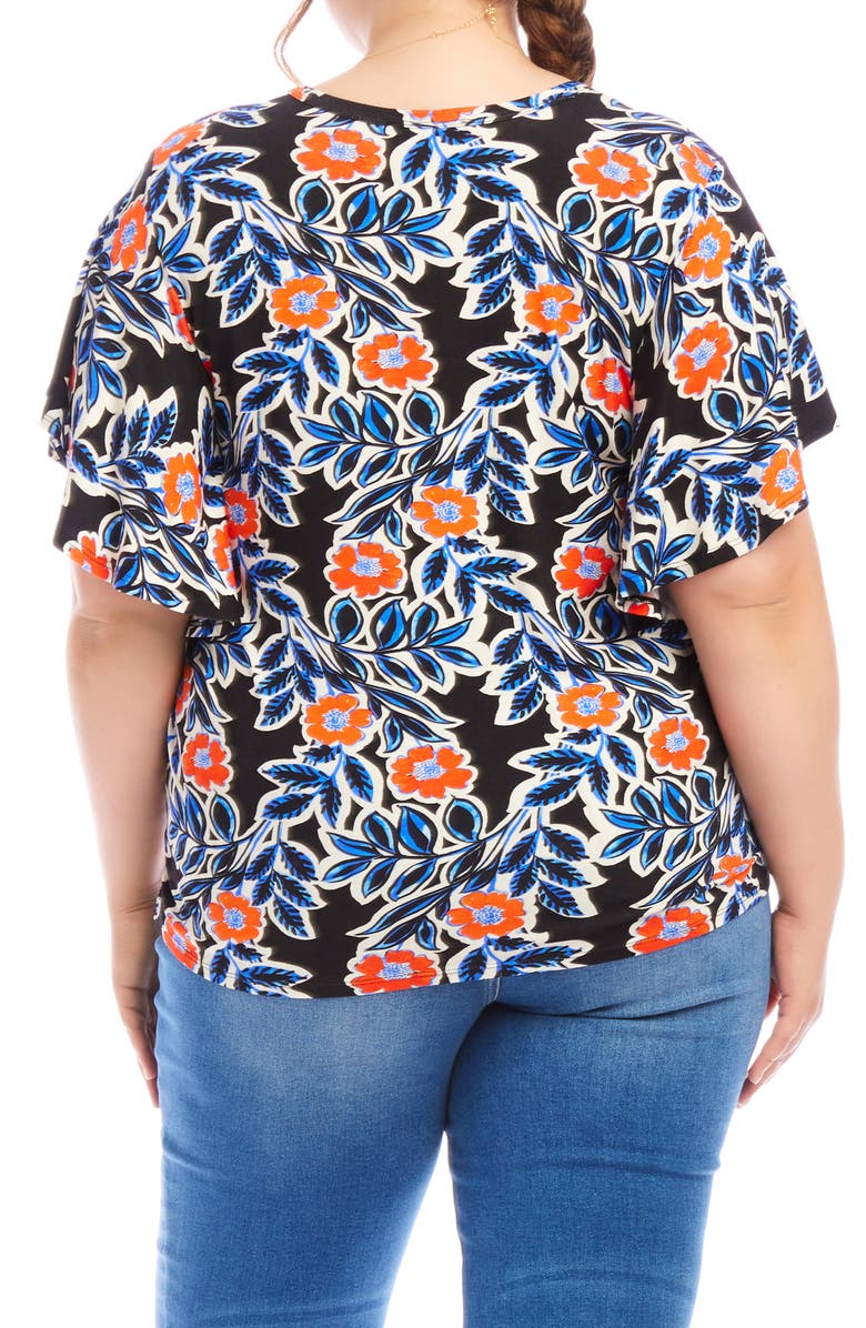 Karen Kane Floral Flutter Sleeve Jersey Top, Alternate, color, Print