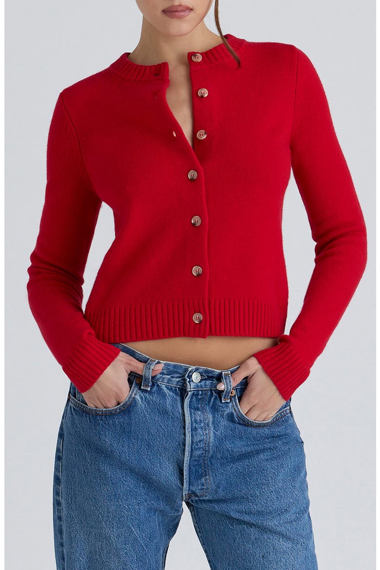 Signature Merino Wool & Cashmere Cardigan, Main, color, RED