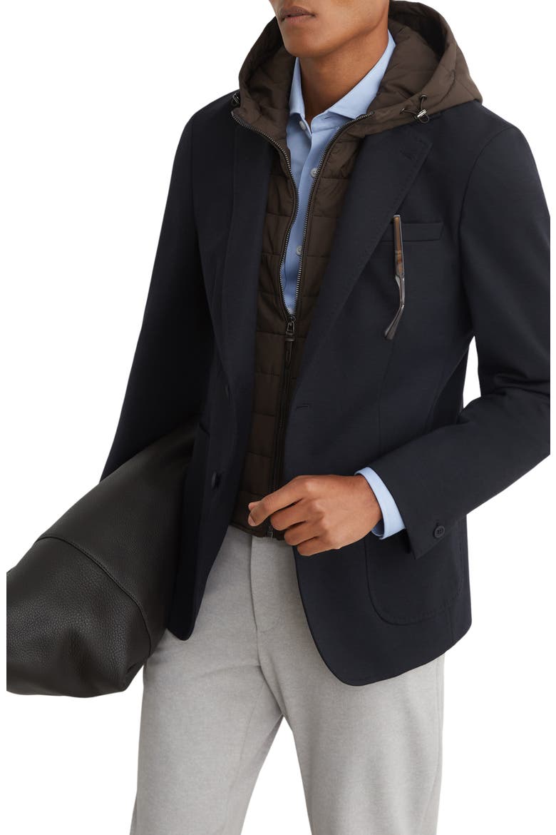 Boxer R-Flex Gilet Insert Tailored Fit Blazer, Main, color, NAVY/ BROWN