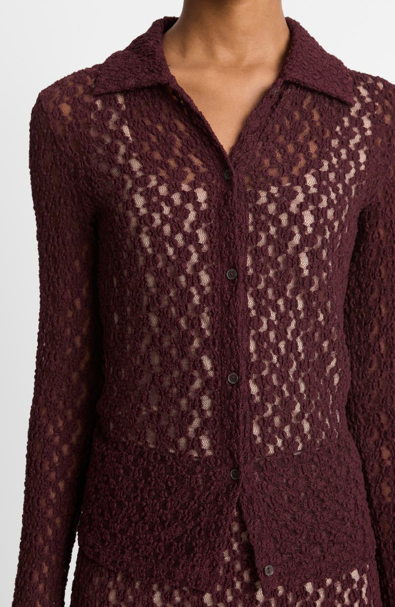 Vince Floral Lace Button-Up Shirt, Alternate, color, Cherry Night