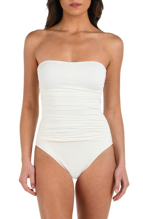 La Blanca Island Goddess Shirred Bandeau One Piece Swimsuit In White