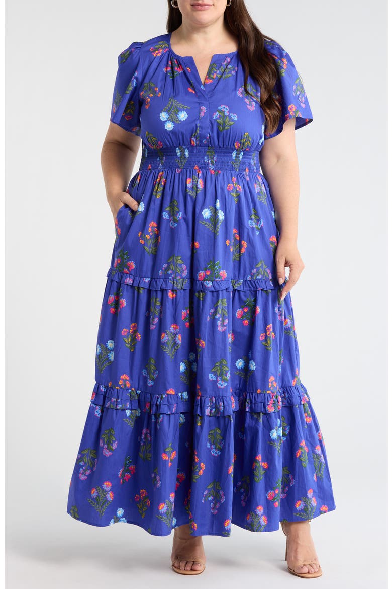 Palmer Floral Poplin Fit & Flare Maxi Dress, Main, color, NAVY