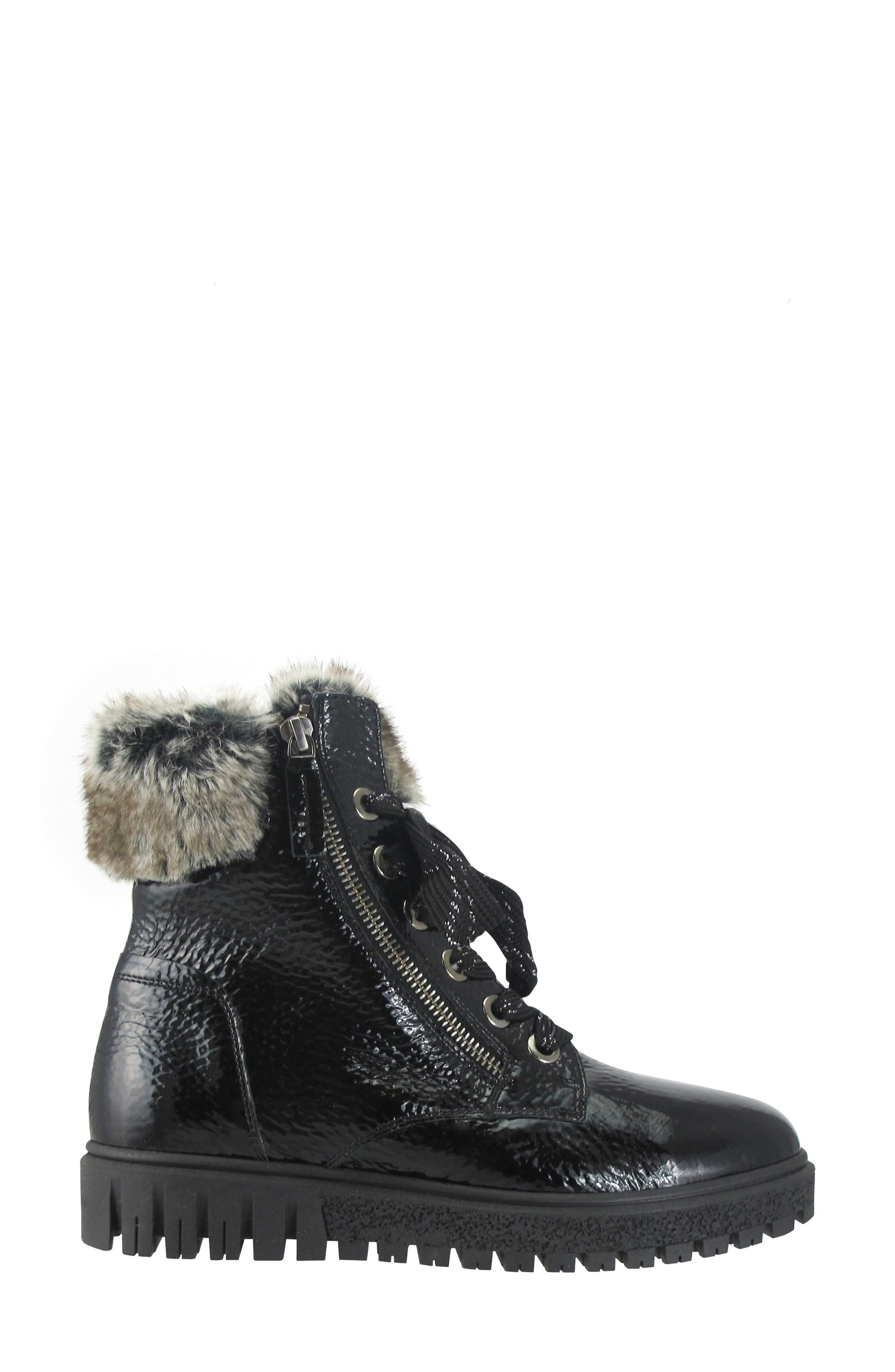 Isla Waterproof Crinkled Boot with Faux Fur Lining, Alternate, color, ONYX