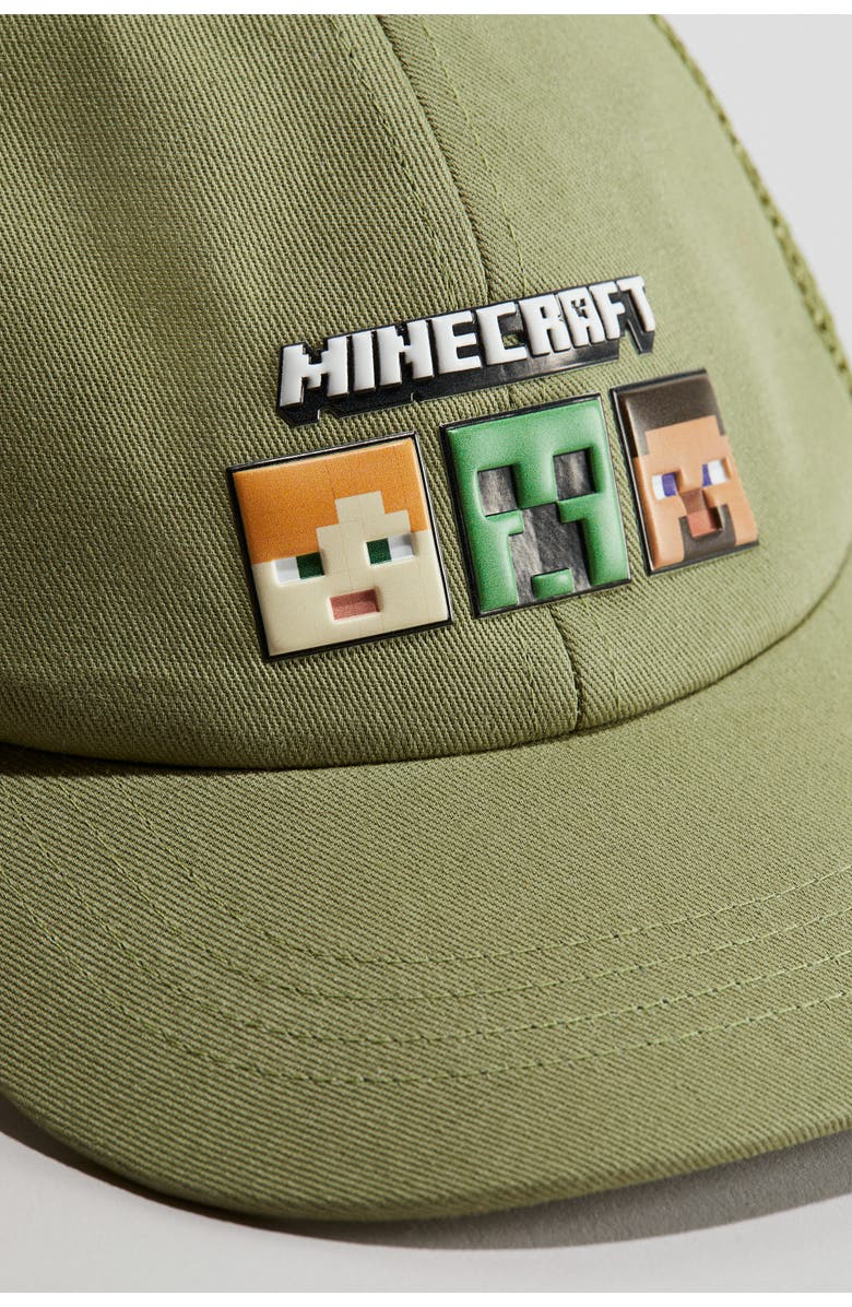 H&M Motif-detail Cotton Cap, Alternate, color, Khaki Green/Minecraft