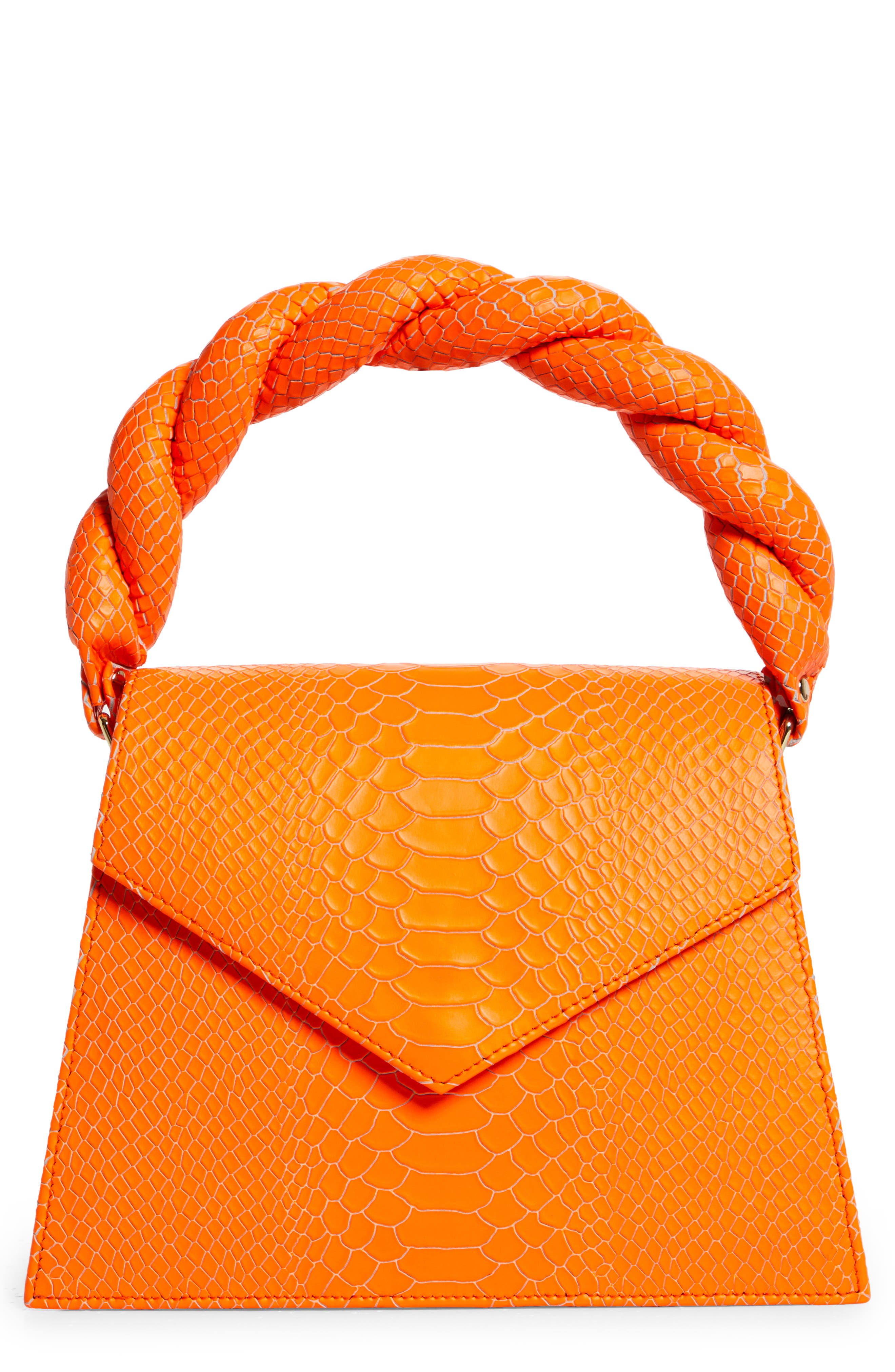 Grande Zaza Leather Top Handle Bag, Main, color, NEON ORANGE