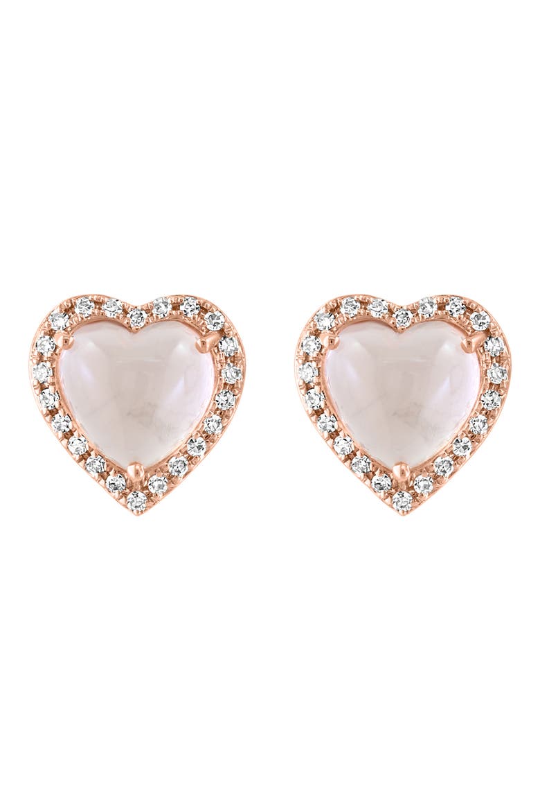 Pink Quartz & Diamond Heart Stud Earrings - 0.13ct., Alternate, color, PINK
