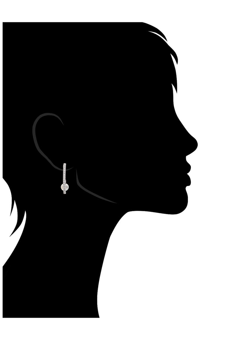 Pavé CZ & Mother of Pearl Hoop Earrings, Alternate, color, WHITE RHODIUM / PEARL