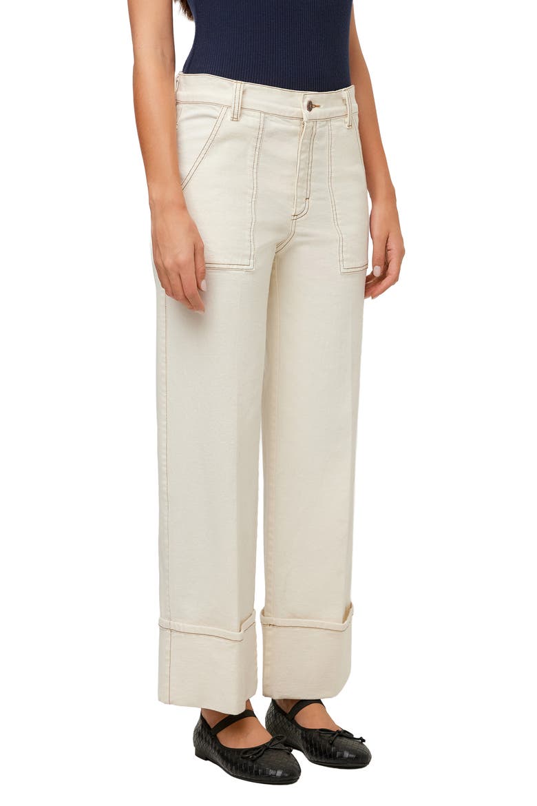 Patch Pocket Wide Leg Cuffed Jeans, Alternate, color, NATURAL