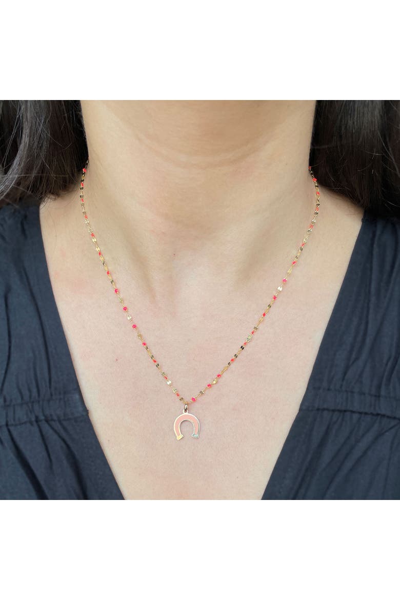 Pink Pearl Horseshoe Charm, Alternate, color, Pink Pearl