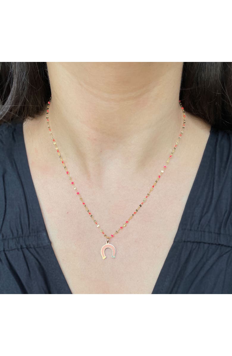 The Lovery Fine Jewelry Pink Pearl Horseshoe Charm, Alternate, color, Pink Pearl