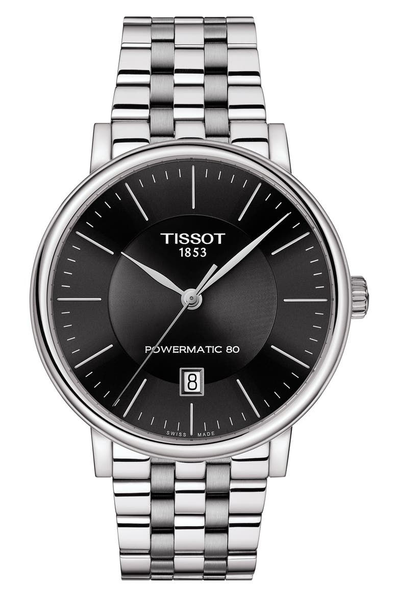 T-Classic Carson Powermatic Bracelet Watch, 40mm, Main, color, SILVER/ BLACK/ SILVER