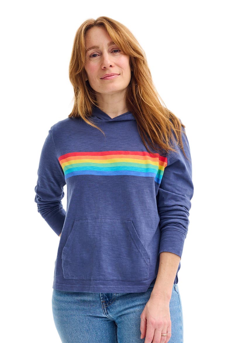 Women's Fit Rainbow Banner T-Shirt Hoodie, Alternate, color, Sunwashed Navy Rainbow Banner