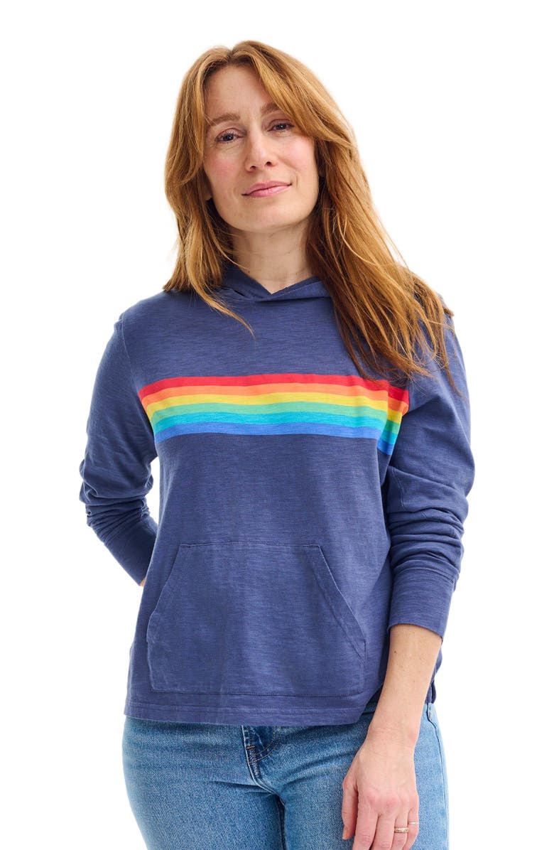 Primary Adult Rainbow Banner T-Shirt Hoodie, Alternate, color, Sunwashed Navy Rainbow Banner