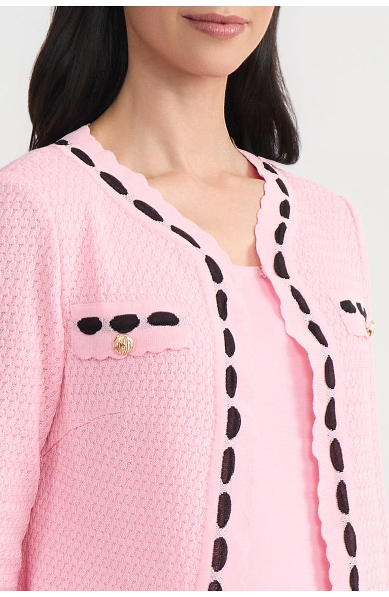Ming Wang Heritage Faux Ribbon Trim Knit Jacket, Alternate, color, Perfect Pink/Black