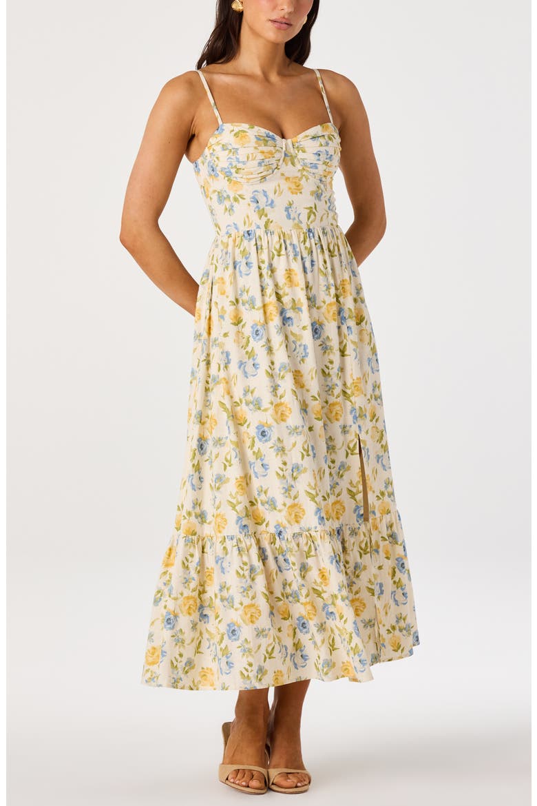Floral Pleated Bust Fit & Flare Sundress, Alternate, color, IVORY BLUE MULTI FLORAL