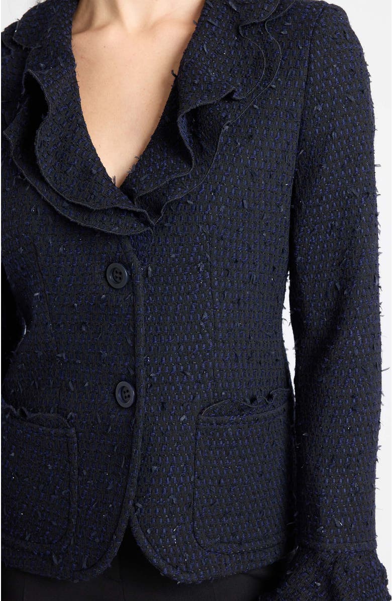 Santorelli Celeste Ruffle Jacket in Luxury Tonal Tweed, Alternate, color, Midnight