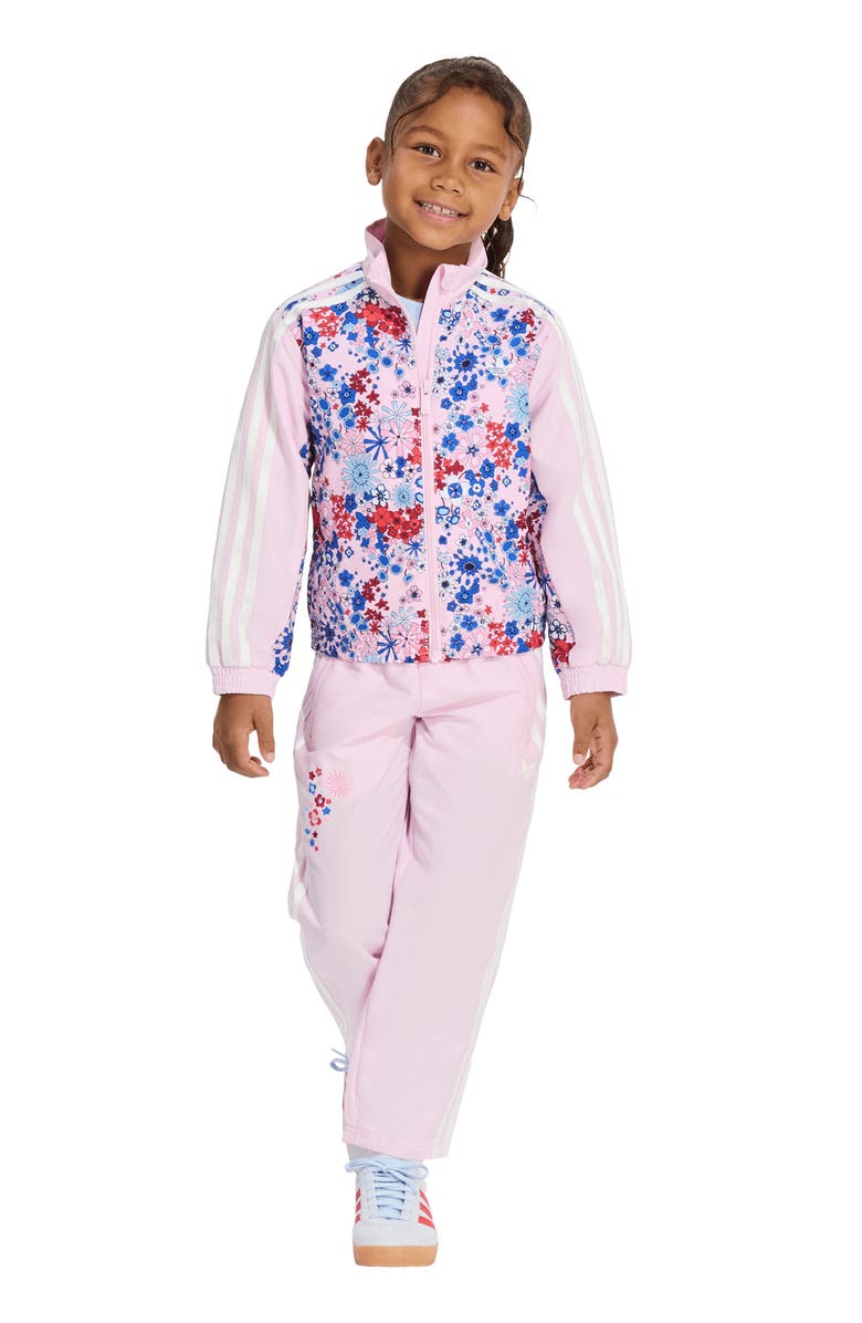 adidas Kids' Floral Print Track Jacket & Pants Set, Alternate, color, Clear Pink