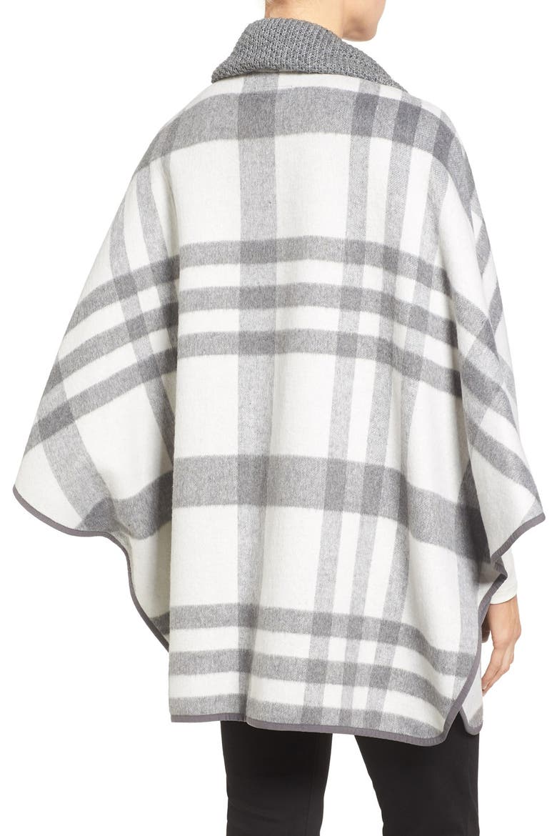 Zip Front Plaid Cape, Alternate, color, IVORY/ GREY