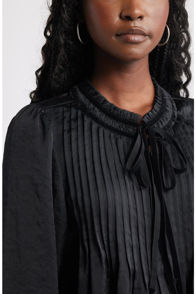 Pintuck Satin Top, Alternate, color, BLACK
