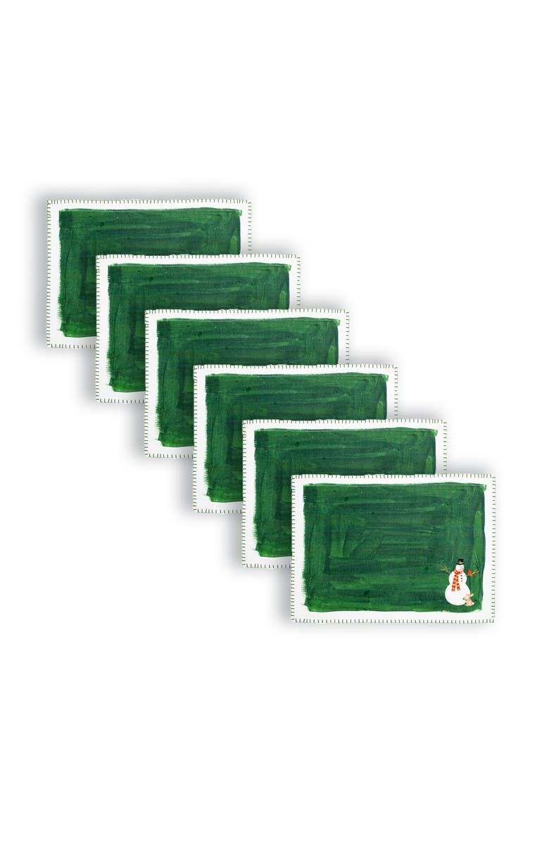 C&F Home Snowman Alphabet Printed Placemats Set of 6 Watercolor Green, 14" x 20", Alternate, color, Green