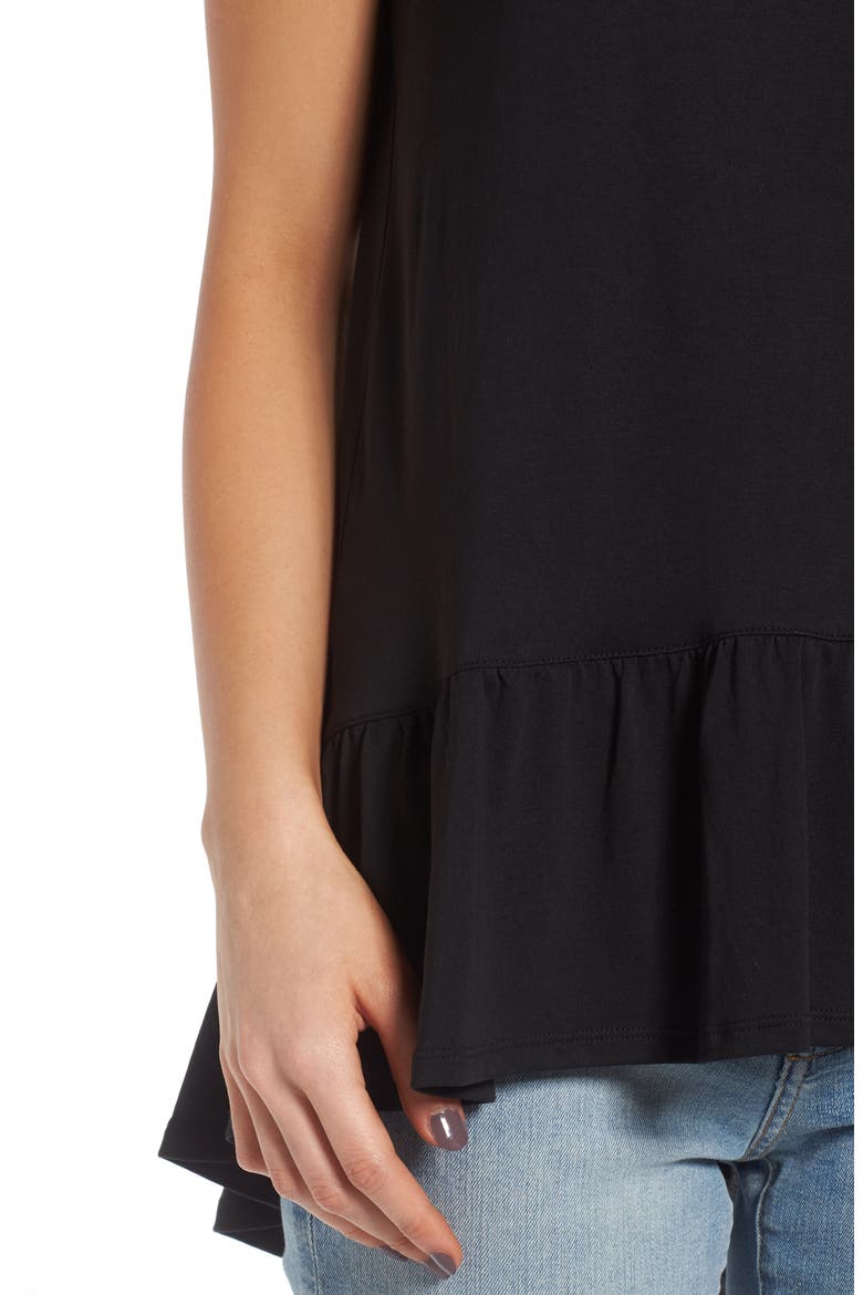 Ruffle Hem Tee, Alternate, color, BLACK