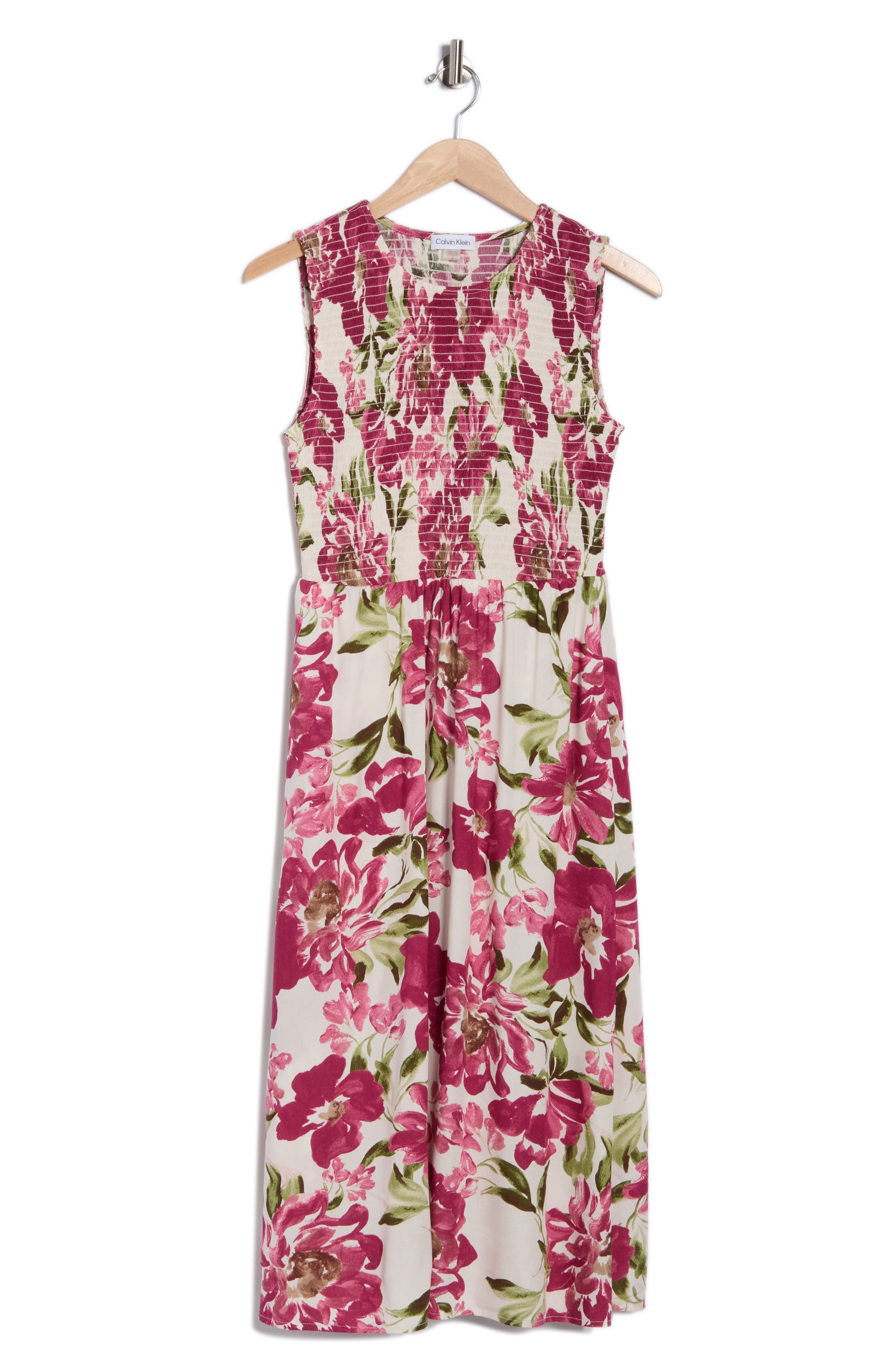 Calvin Klein Smocked Sleeveless Midi Dress