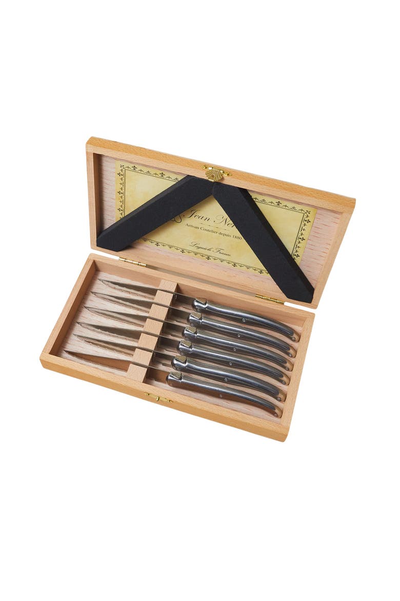 Laguiole 6 Piece Steak Knife Set in Wood Presentation Box, Main, color, Stainless Steel