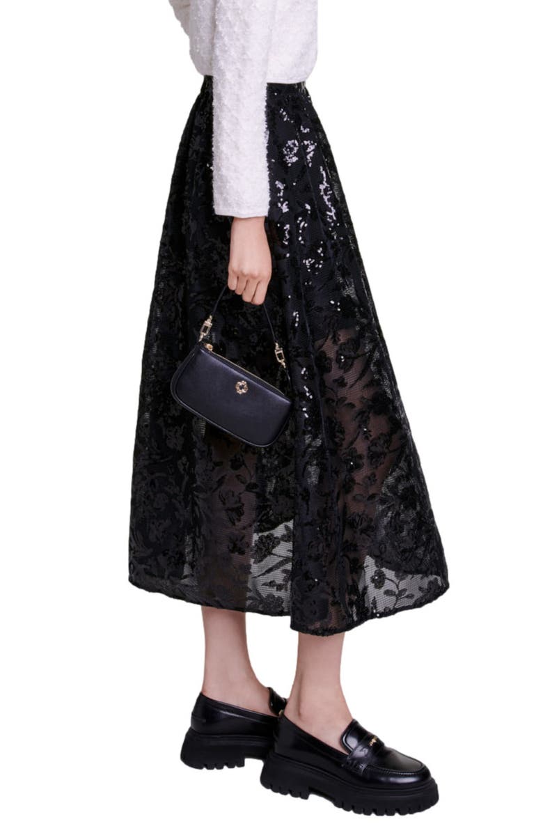 maje Jupon Sequin Mesh Midi Skirt, Alternate, color,