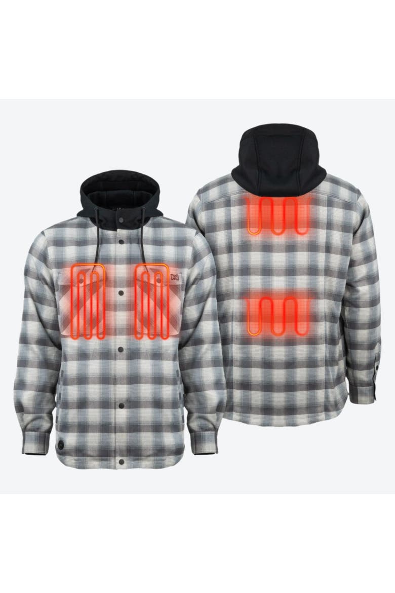 Flannel Heated Hooded Jacket, Alternate, color, Grey